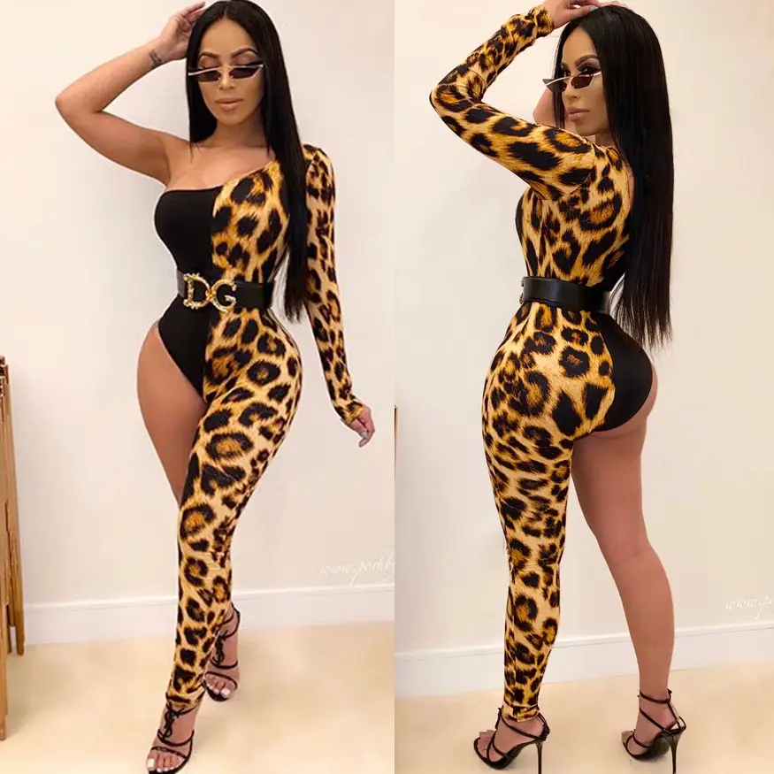 Sexy Leopard Print Single Sleeve Jumpsuit for Women - Image 2