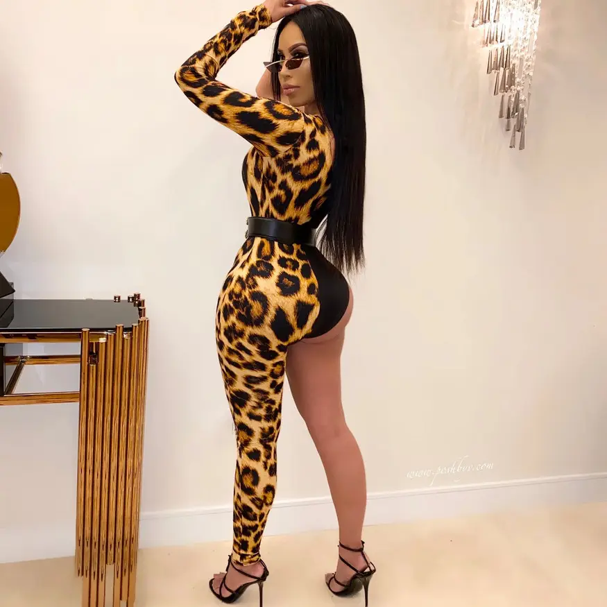 Sexy Leopard Print Single Sleeve Jumpsuit for Women - Image 3