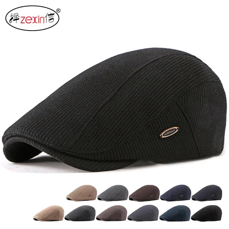 Men's Velvet Beret Winter Warm Cap Black - Image 8