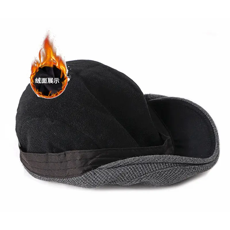 Men's Velvet Beret Winter Warm Cap Black - Image 9