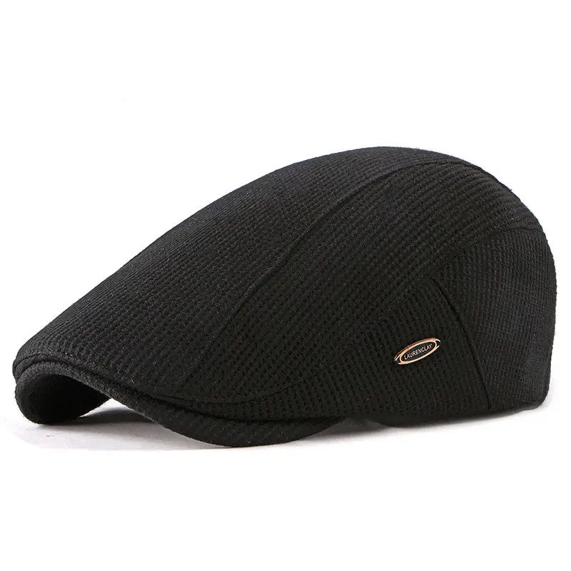 Men's Velvet Beret Winter Warm Cap Black - Image 2