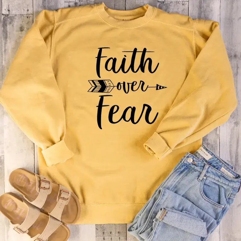 Faith Over Fear Crewneck Yellow Sweatshirt