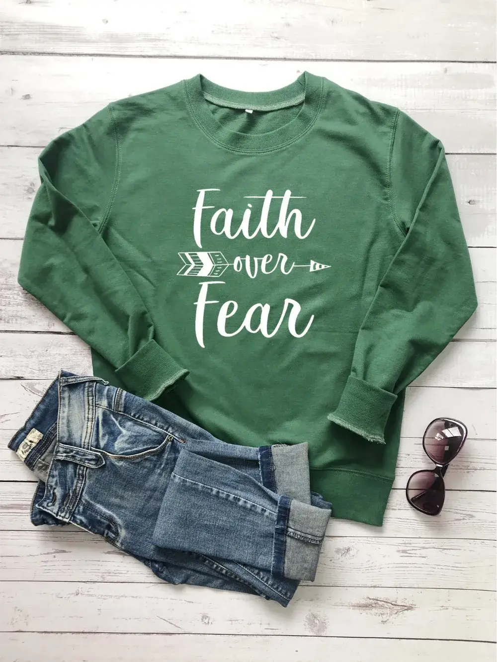 Faith Over Fear Crewneck Yellow Sweatshirt