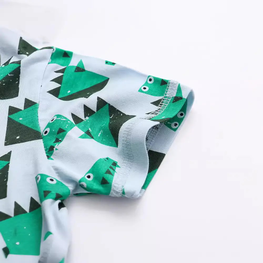 Kids Cotton Printed T-Shirt Green White Medium Small - Image 3