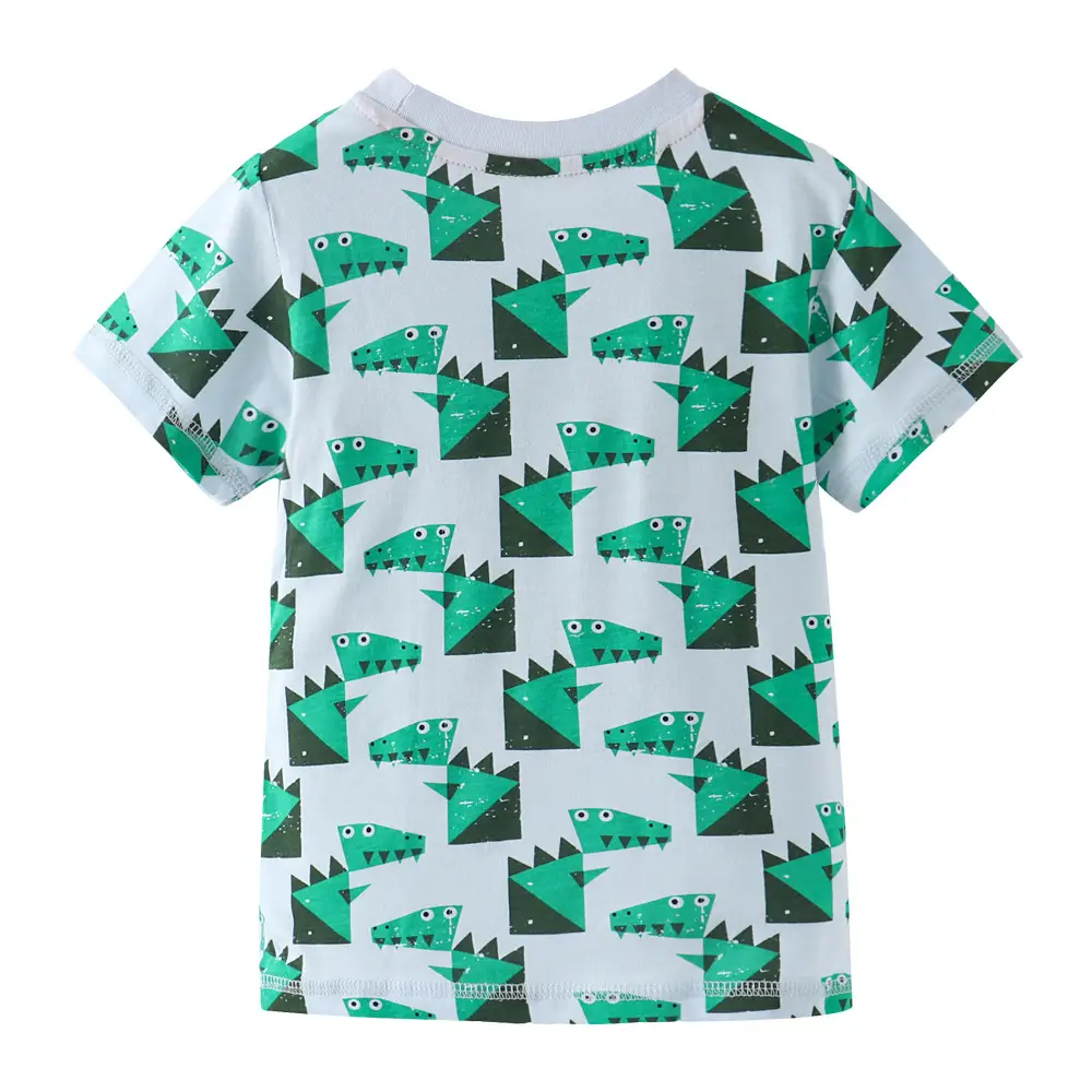 Kids Cotton Printed T-Shirt Green White Medium Small - Image 5