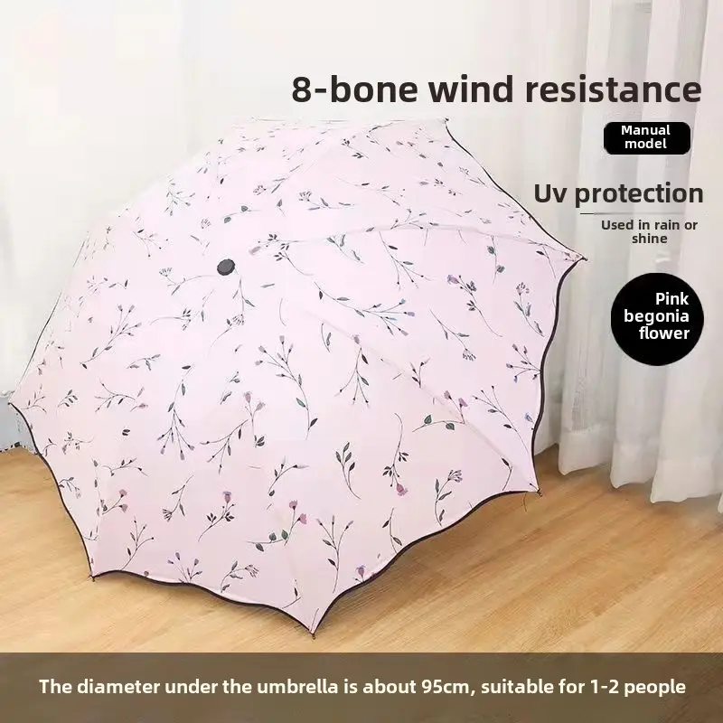 Women Anti-UV Sun Umbrella 96cm Pink Floral - Image 2