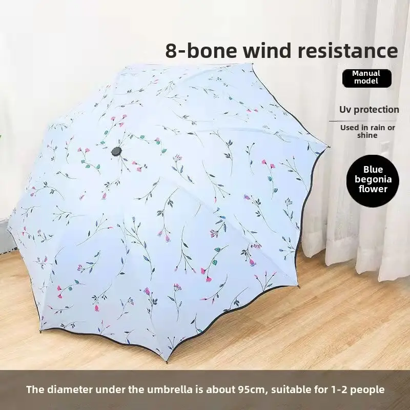 Women Anti-UV Sun Umbrella 96cm Pink Floral - Image 3
