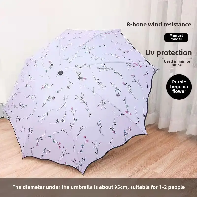 Women Anti-UV Sun Umbrella 96cm Pink Floral - Image 4
