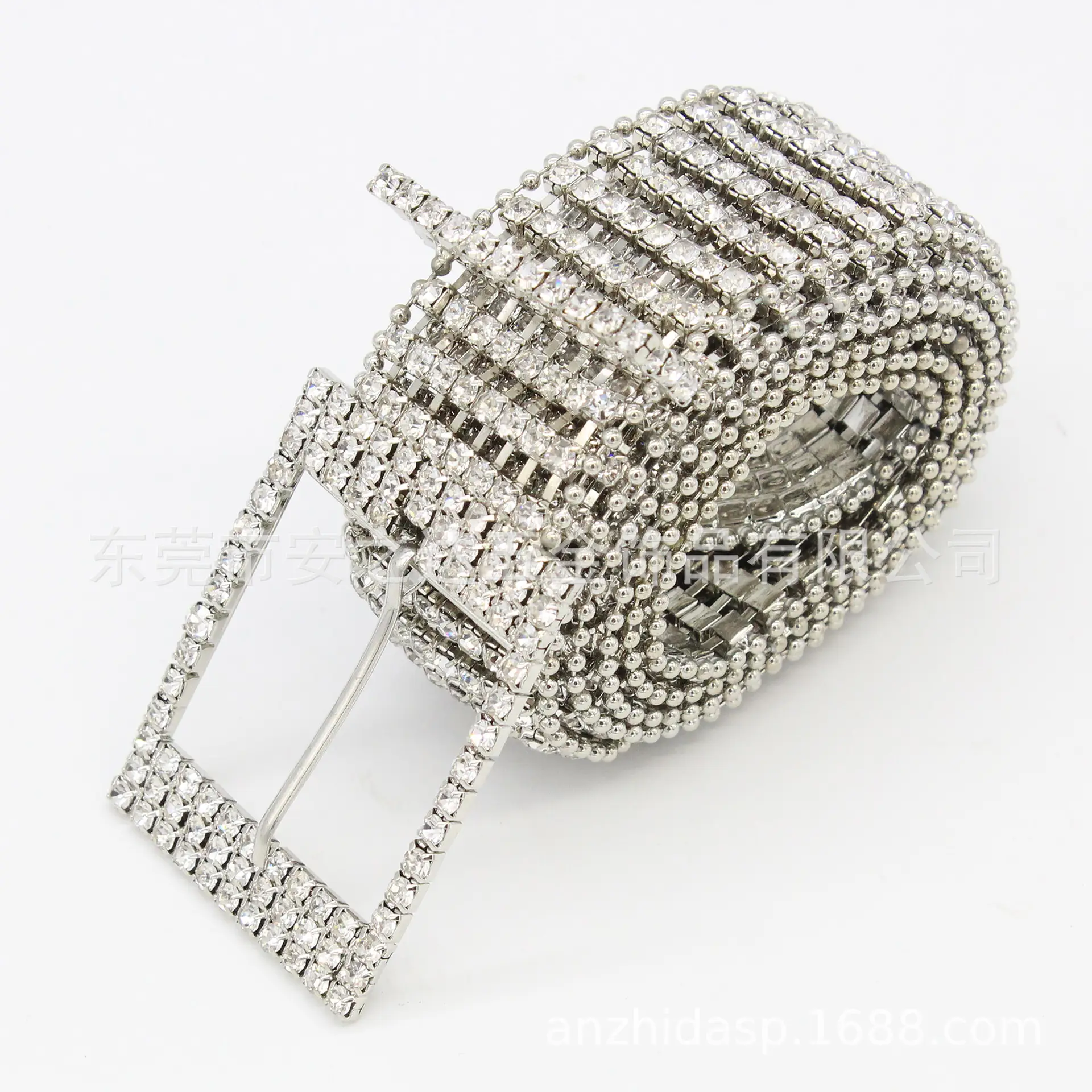 Shiny Rhinestone Waist Belt with Buckle & Chain - Image 2