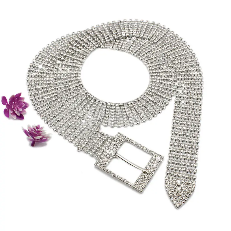 Shiny Rhinestone Waist Belt with Buckle & Chain - Image 4