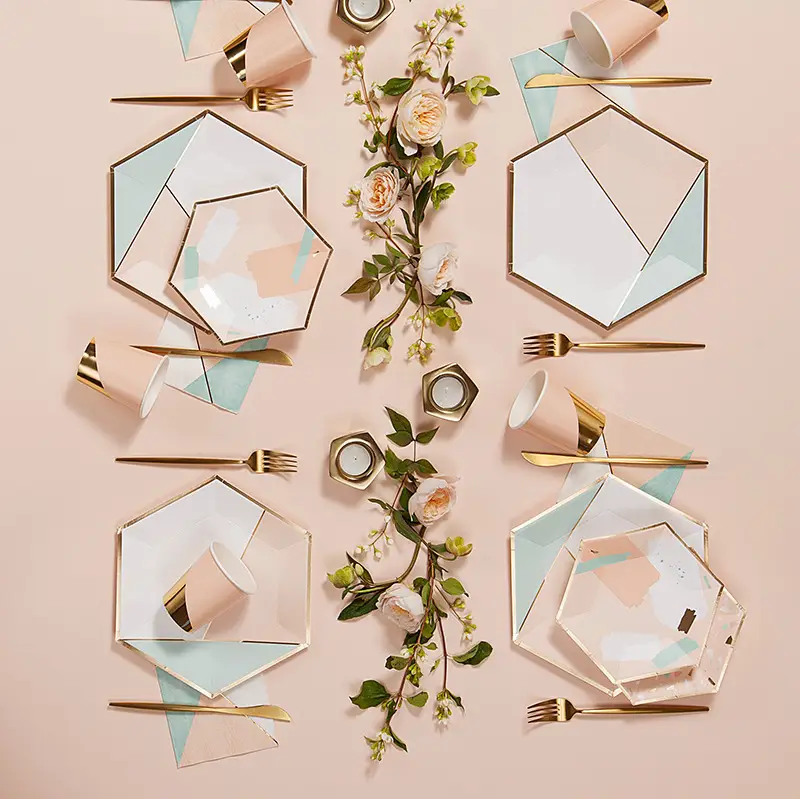 New Pink Hexagon Disposable Cake Plate Party Picnic Plate Birthday Fruit Snack Plate - Image 9