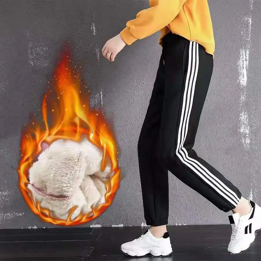 Fleece Lined Women's Harem Sweatpants Pink Cream Winter Warm — feature 21