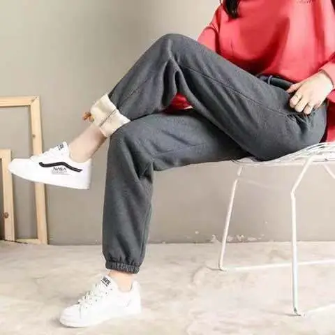 Fleece Lined Women's Harem Sweatpants Pink Cream Winter Warm