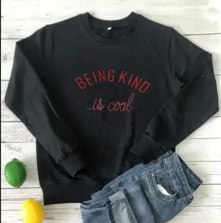 White Crewneck T-Shirt "Being Kind & Cool" Front Print - Image 2