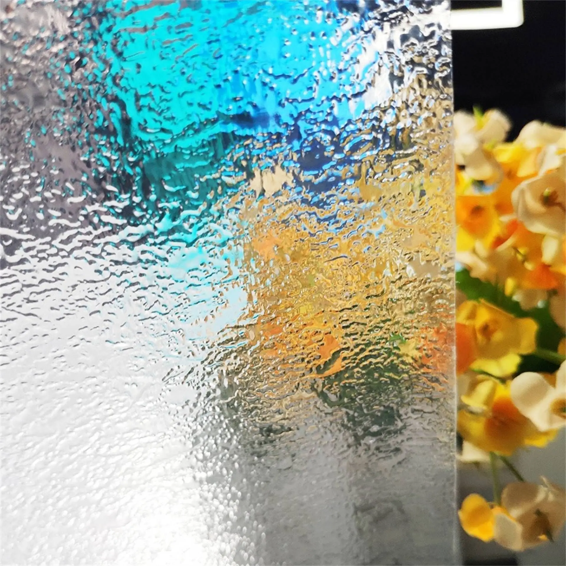 Glass Window Stickers Silver Leaf Pattern 3D Decor