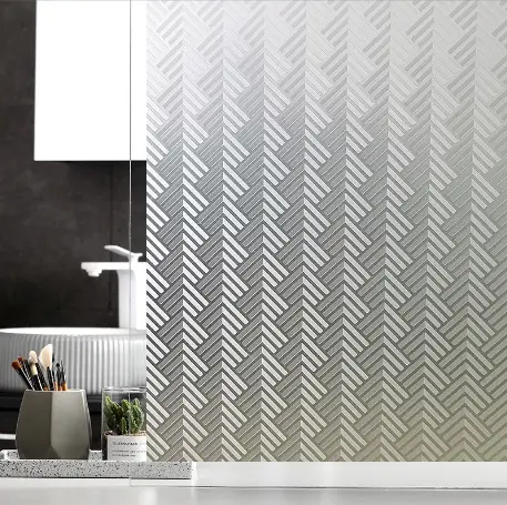 Glass Window Stickers Silver Leaf Pattern 3D Decor