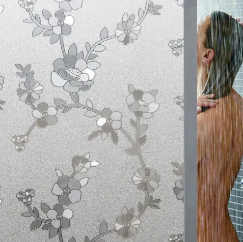 Glass Window Stickers Silver Leaf Pattern 3D Decor