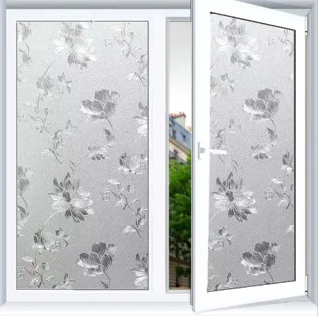 Glass Window Stickers Silver Leaf Pattern 3D Decor