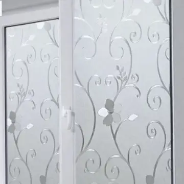 Glass Window Stickers Silver Leaf Pattern 3D Decor