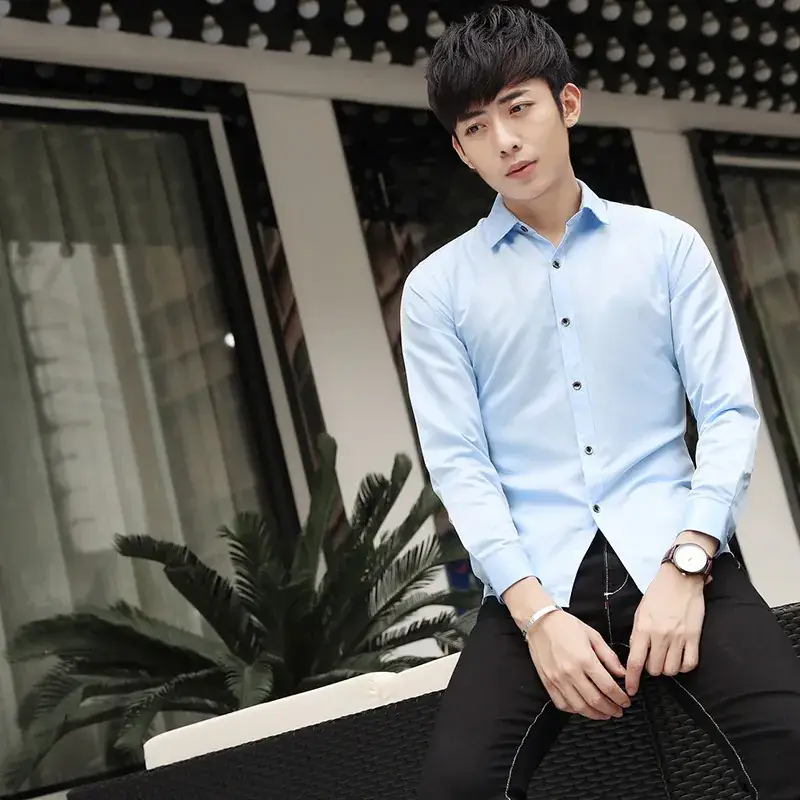 Men Slim Fit White Button Shirt Business Casual - Image 9