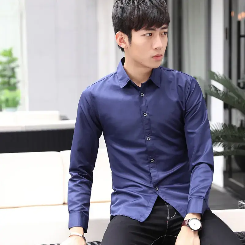 Men Slim Fit White Button Shirt Business Casual - Image 11