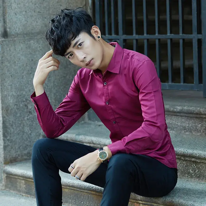 Men Slim Fit White Button Shirt Business Casual - Image 3