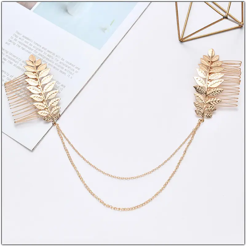 Golden Tassel Tree Leaf Hair Comb Set for Women - Image 3