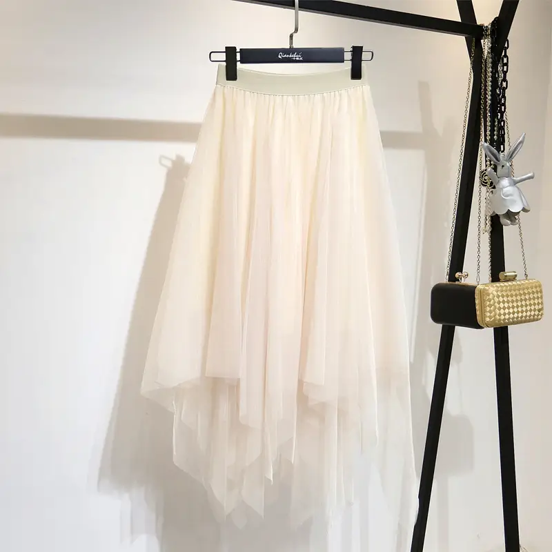 Pink Mesh Half Skirt with High Waist & Asymmetrical Design - Image 4