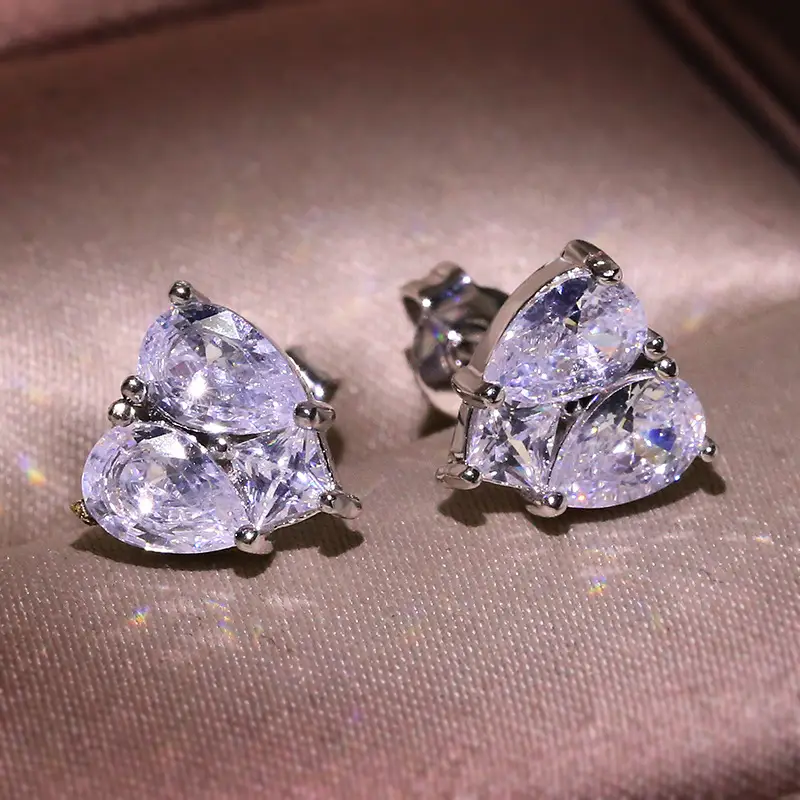 Heart Shaped Diamond Earrings for Women - Image 2