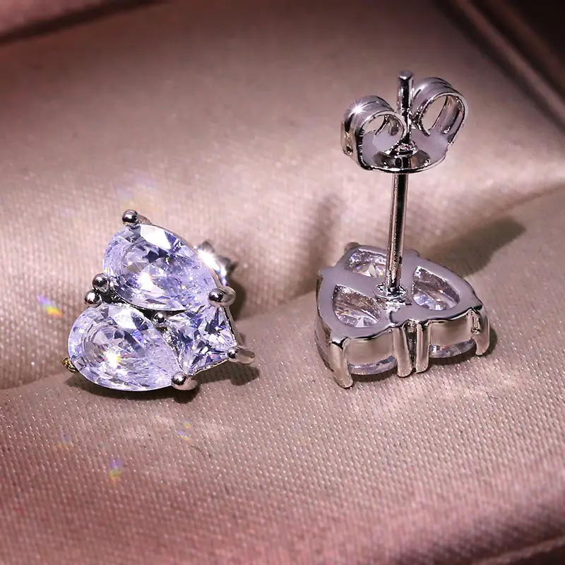 Heart Shaped Diamond Earrings for Women - Image 3
