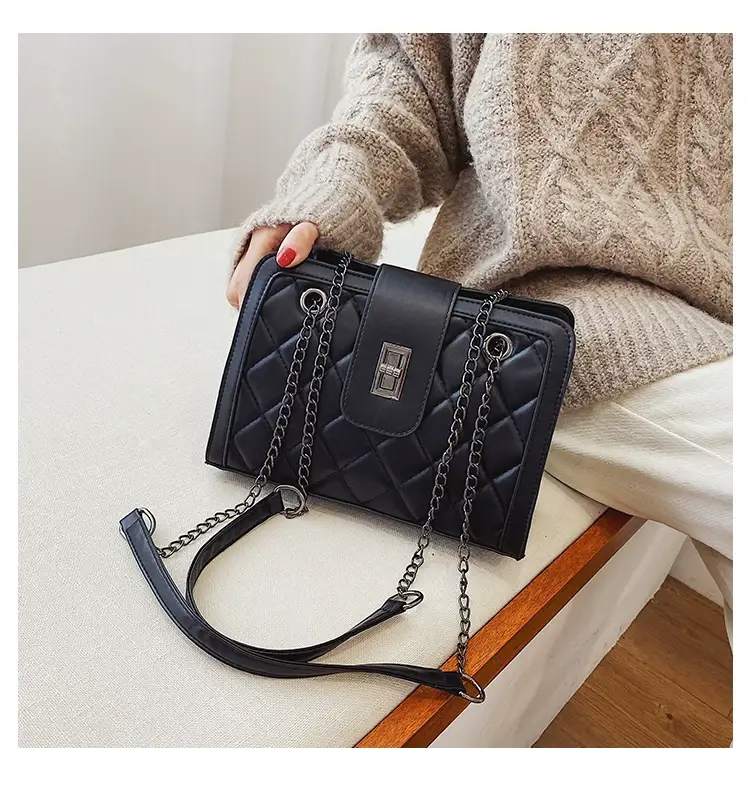 Black Quilted Women's Shoulder Bag 2024 Korean Style — feature 76