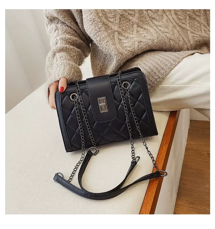 Black Quilted Women's Shoulder Bag 2024 Korean Style — feature 77