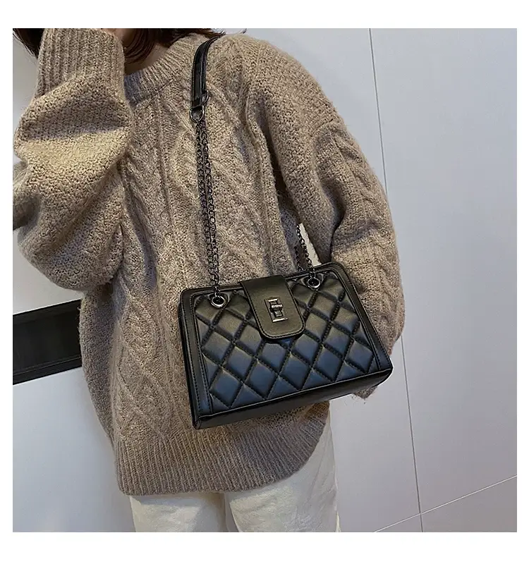 Black Quilted Women's Shoulder Bag 2024 Korean Style — feature 80