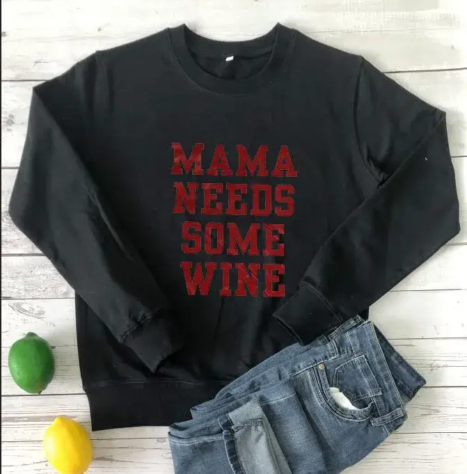 MAMA NEEDS SOME WINE Crewneck Sweatshirt Black - Image 10