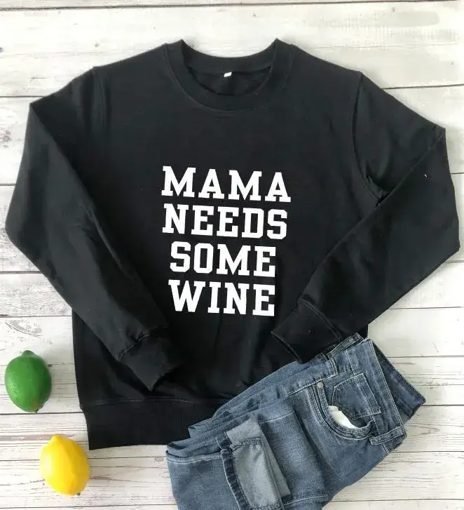 MAMA NEEDS SOME WINE Crewneck Sweatshirt Black - Image 2