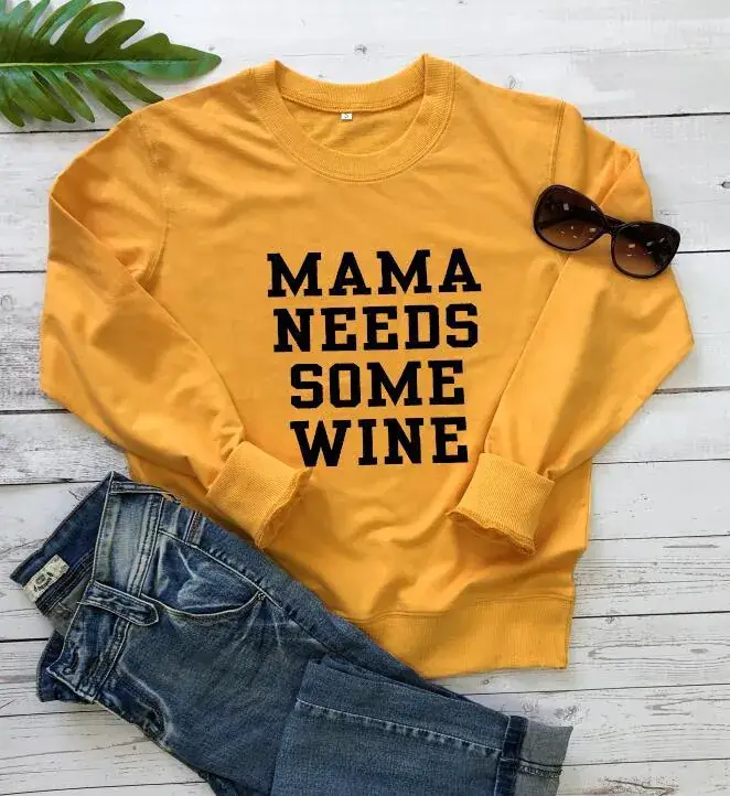 MAMA NEEDS SOME WINE Crewneck Sweatshirt Black - Image 4