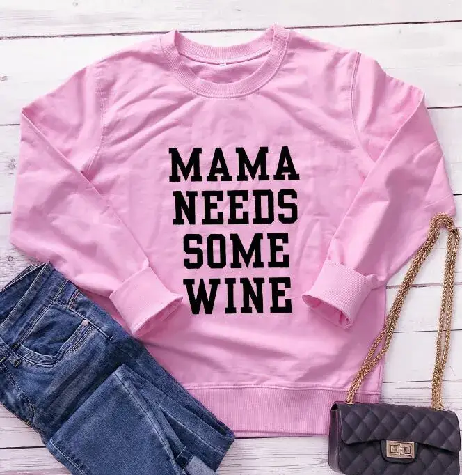 MAMA NEEDS SOME WINE Crewneck Sweatshirt Black - Image 5
