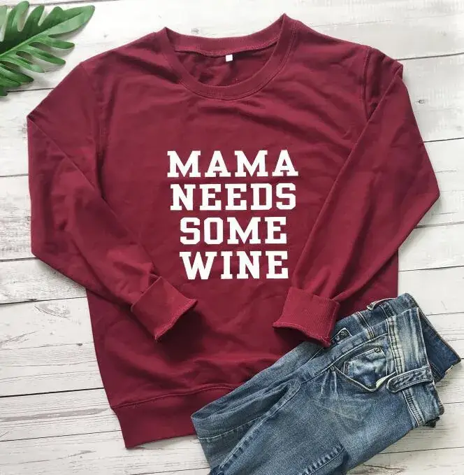 MAMA NEEDS SOME WINE Crewneck Sweatshirt Black - Image 6