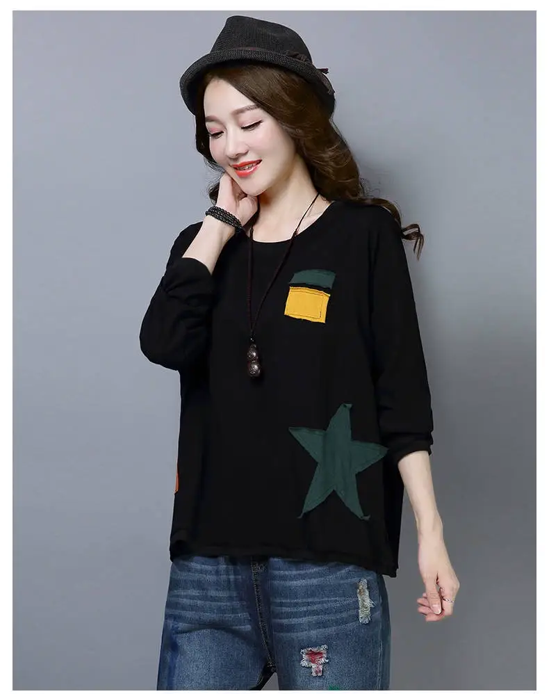 Women Cotton Long Sleeve Loose T-Shirt Orange Round Neck — feature 17