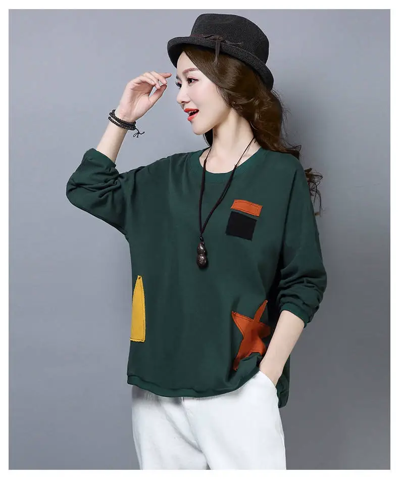 Women Cotton Long Sleeve Loose T-Shirt Orange Round Neck — feature 9