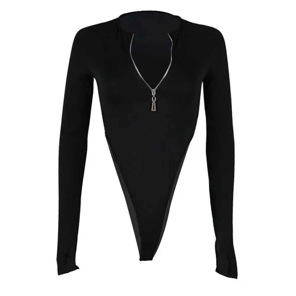 Black Long Sleeve Zipper High Waist Slim Fit Jumpsuit for Women — feature 15