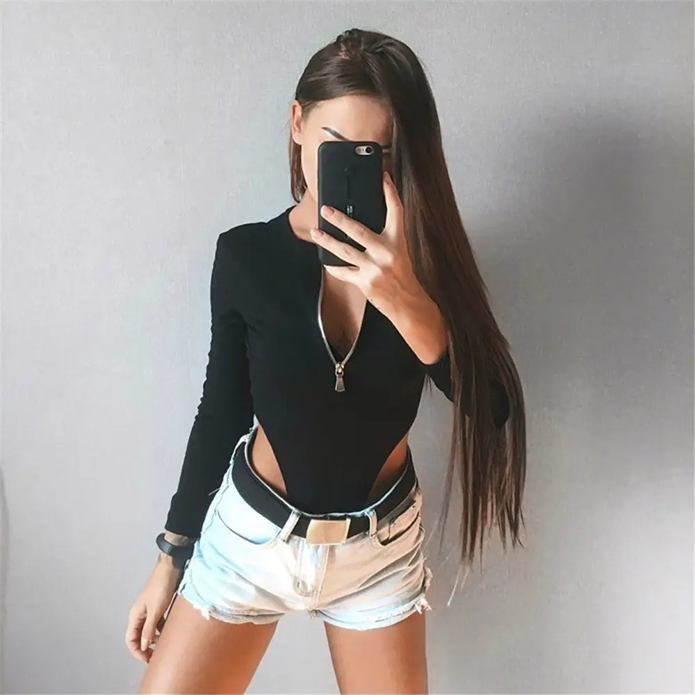 Black Long Sleeve Zipper High Waist Slim Fit Jumpsuit for Women — feature 8