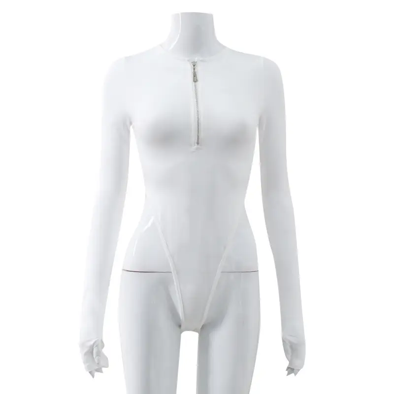 Black Long Sleeve Zipper High Waist Slim Fit Jumpsuit for Women - Image 2