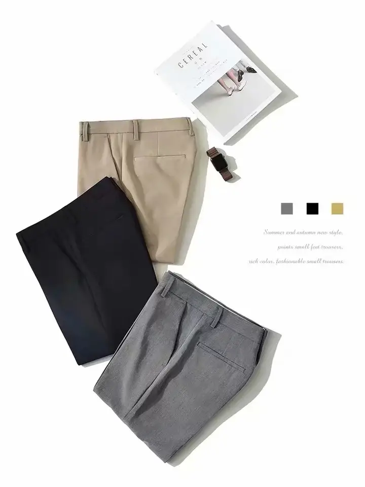 Men Slim Fit Casual Pants Summer Beige Korean Style - Image 7