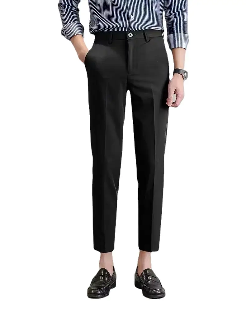 Men Slim Fit Casual Pants Summer Beige Korean Style - Image 8