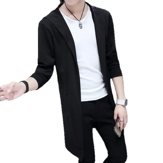 Men's Korean Style Windbreaker Coat Grey Mid-Length Slim Fit
