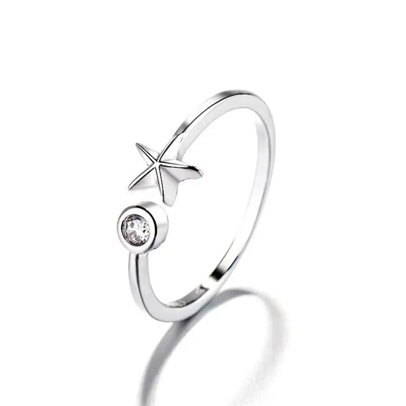Diamond Starfish Open Ring for Women Silver