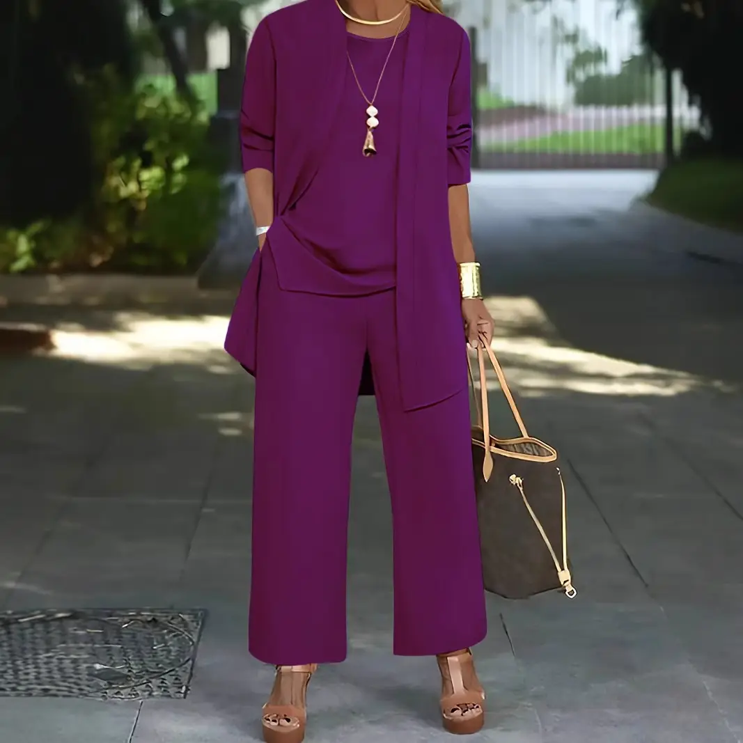 Women Western Three-Piece Suit Brown Black Wide Leg Pants - Image 7