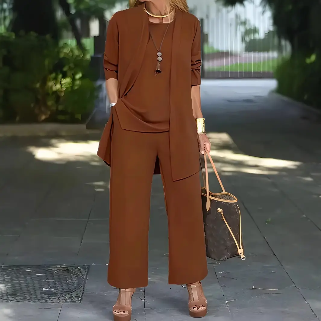 Women Western Three-Piece Suit Brown Black Wide Leg Pants - Image 6
