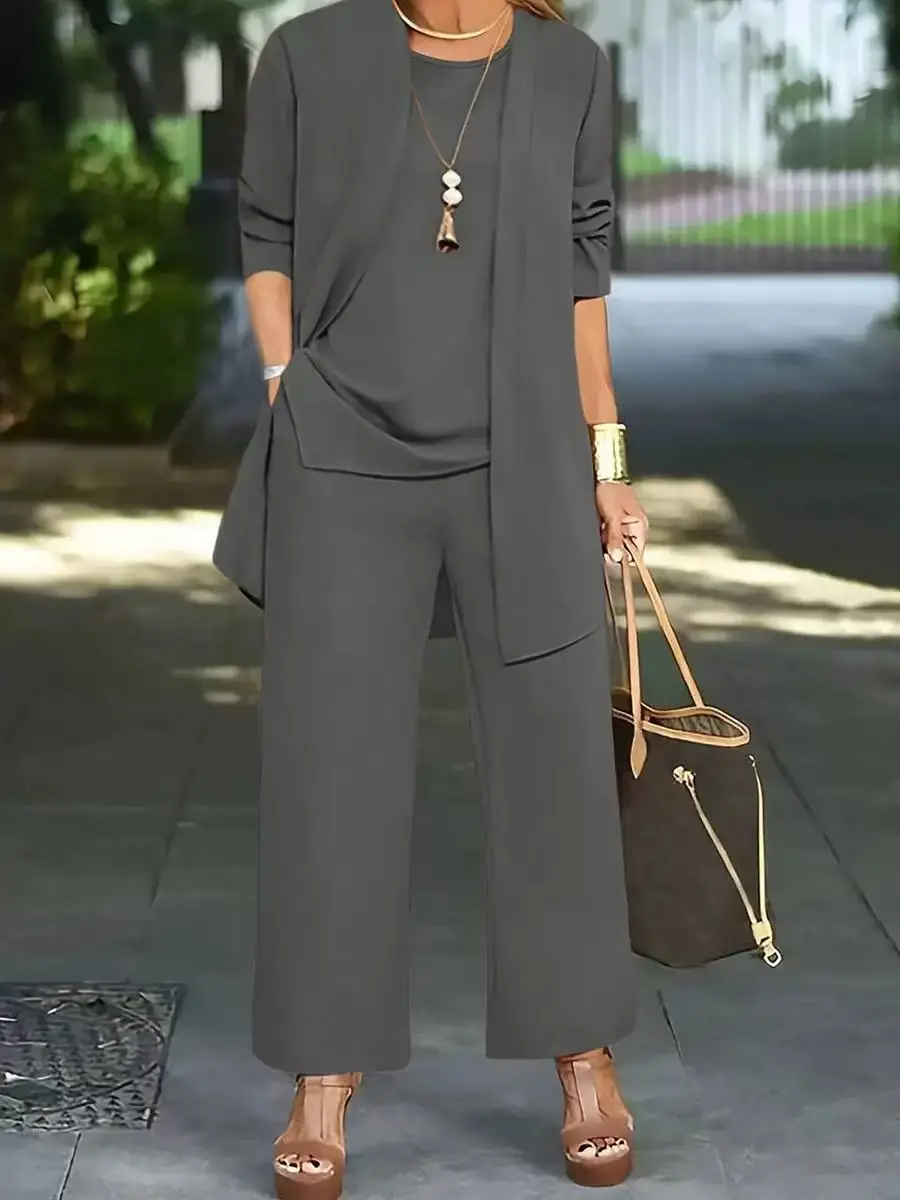 Women Western Three-Piece Suit Brown Black Wide Leg Pants - Image 10